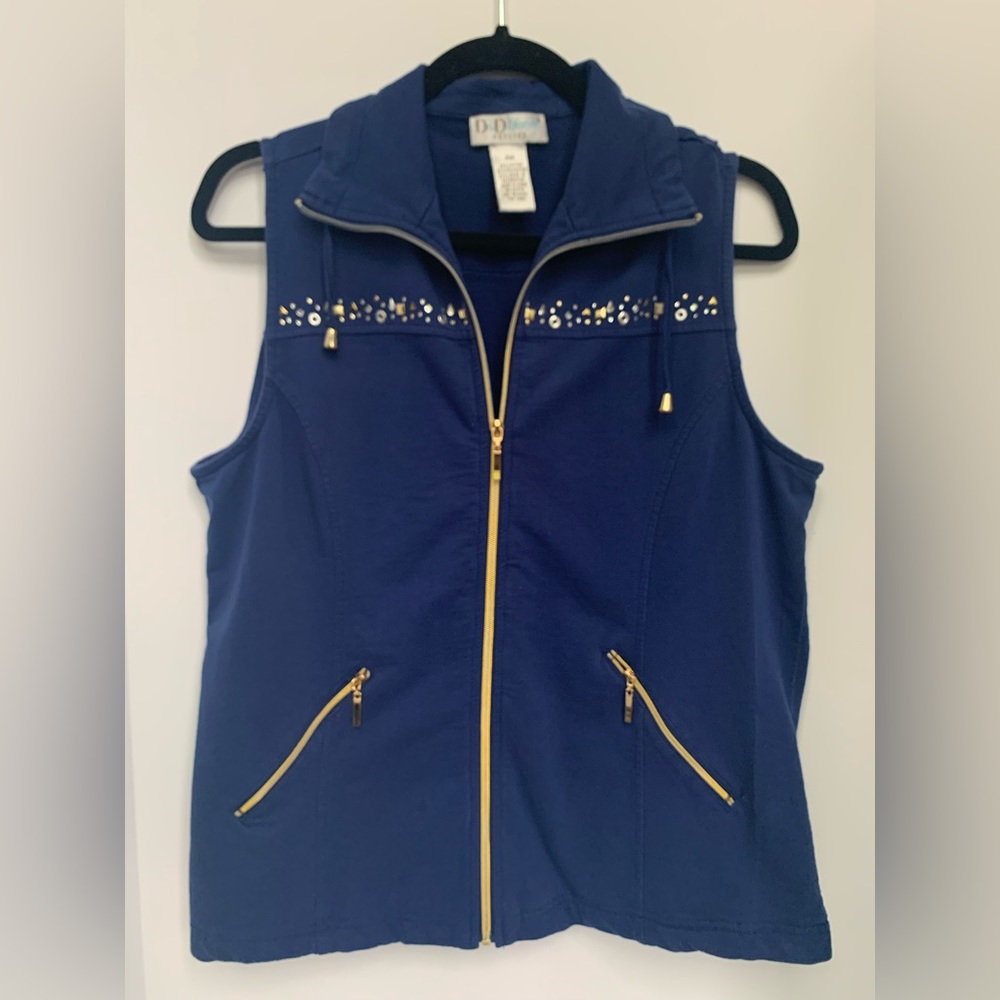 D & D Lifestyle Womens Blue Sleeveless Full Zip Vest Bling, Size PM
